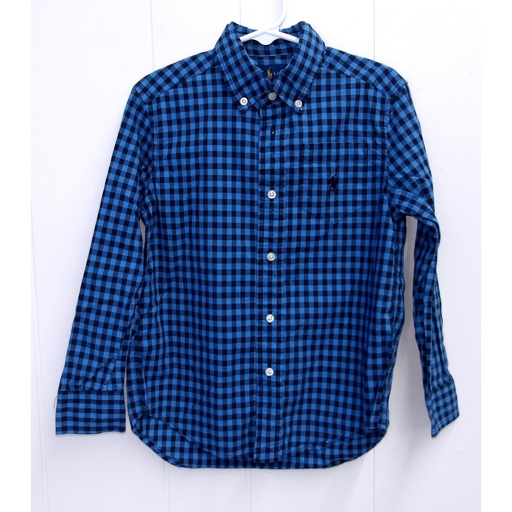 Ralph Lauren Kids Blue Gingham Checkered Long Sleeve Shirt Boys 5 /‎ #1034